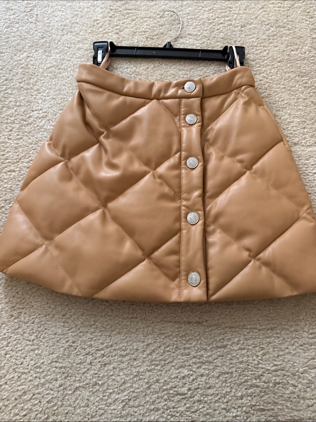 Staud Quilted Faux Leather A-Line Mini Skirt In Camel Sz 2
